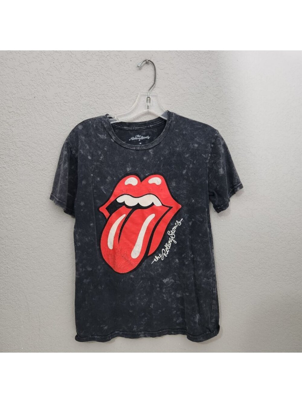 Rolling Stones Tongue Logo Acid Wash Graphic Tee Medium Gray Cotton